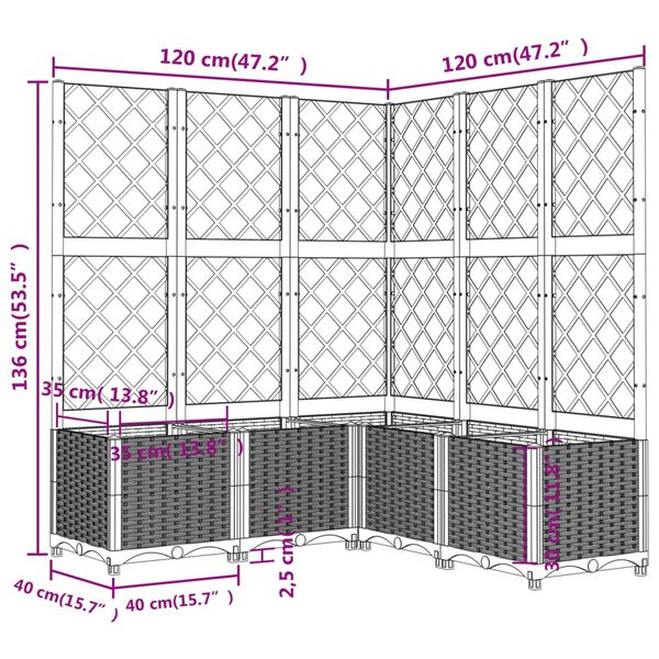 vidaXL Garden Planter with Trellis Brown 120x120x136 cm PP