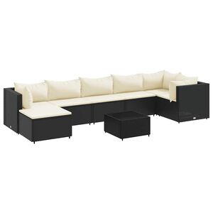 vidaXL 8 Piece Garden Lounge Set with Cushions Black Poly Rattan