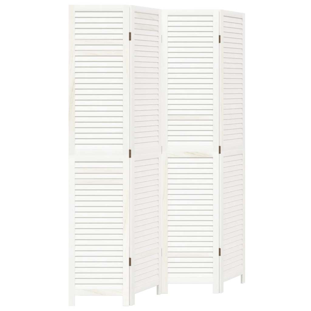 vidaXL Room Divider 4 Panels White Solid Wood Paulownia