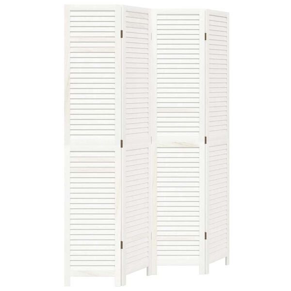 vidaXL Room Divider 4 Panels White Solid Wood Paulownia