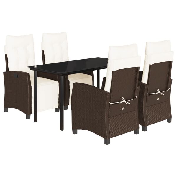 vidaXL 5 Piece Garden Dining Set with Cushions Brown Poly Rattan