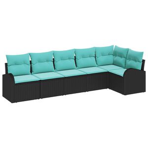 vidaXL Sofa Set with Cushion 6 pcs Black and turquoise Poly Rattan
