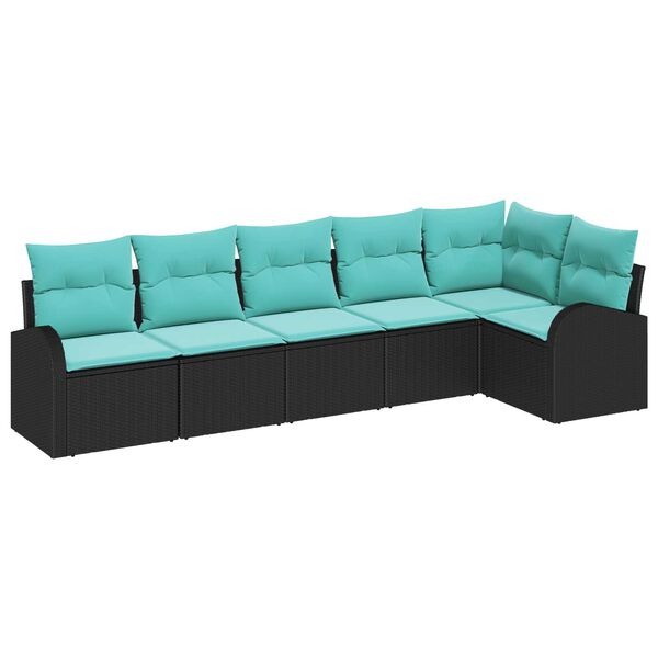 vidaXL Garden Sofa Set 6 pcs Black and turquoise Poly rattan
