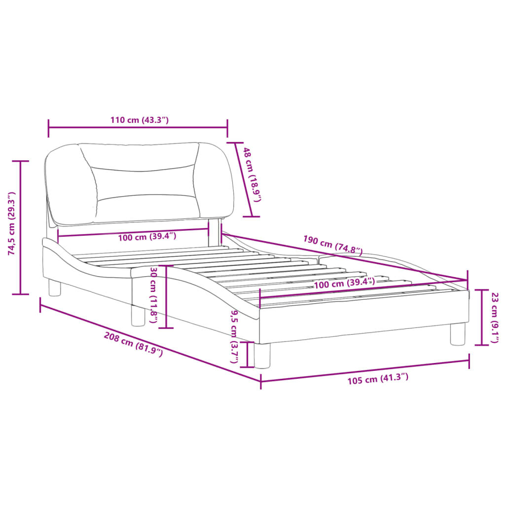 vidaXL Bed Frame without Mattress Light Grey 100x190 cm Fabric