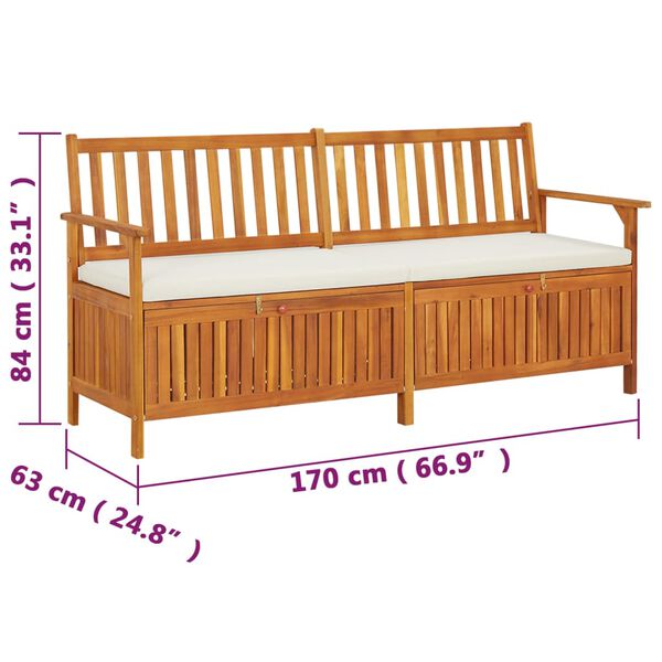 vidaXL Storage Bench with Cushion 170 cm Solid Wood Acacia