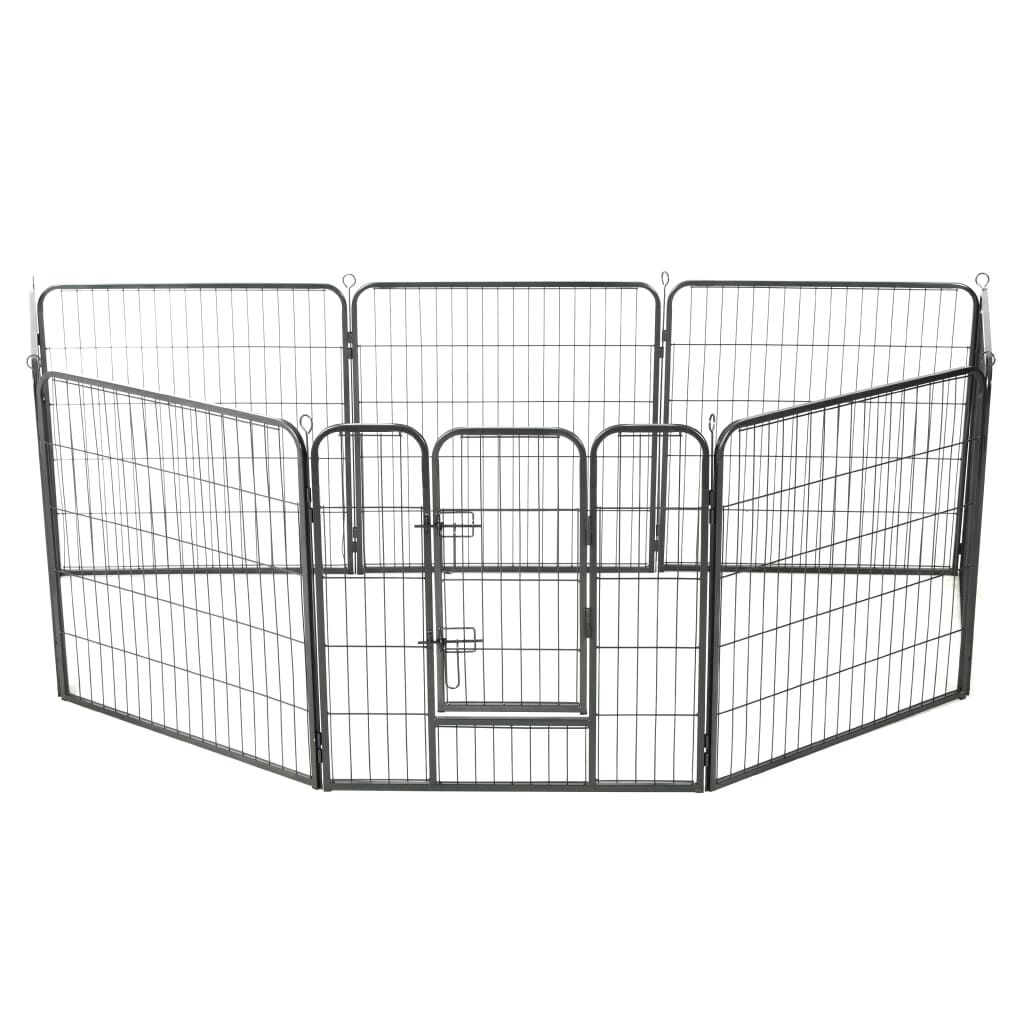 vidaXL Dog Playpen 8 Panels Steel 80x80 cm Black