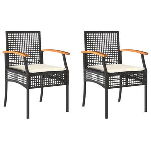 vidaXL Garden Chairs with Cushions 2 pcs Black Poly Rattan Acacia Wood