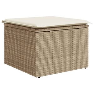 vidaXL Garden Stool with Cushion Beige 55x55x37 cm Poly Rattan