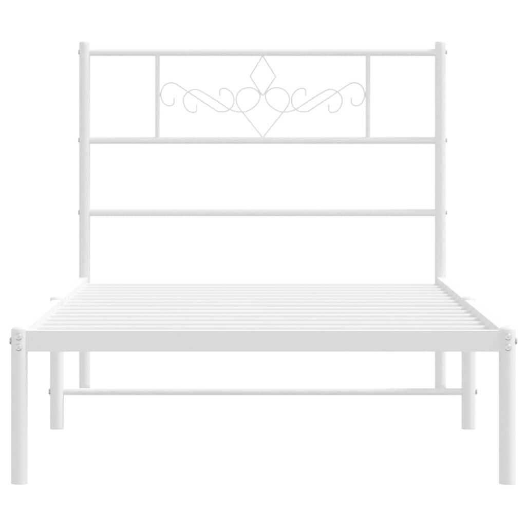 vidaXL Metal Bed Frame without Mattress with Headboard White 100x200cm