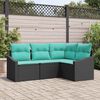 vidaXL Sofa Set with Cushion 4 pcs Black Poly Rattan