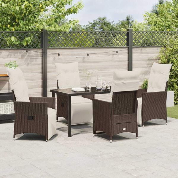 vidaXL Garden Dining Set with Cushion 5 pcs Brown Poly Rattan