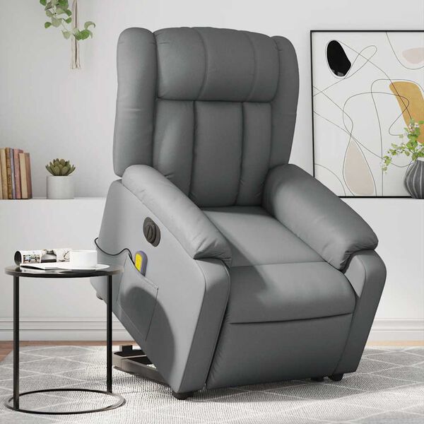 vidaXL Electric Stand up Massage Recliner Chair Grey Faux Leather