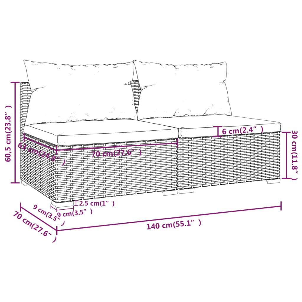 vidaXL 2 Piece Garden Lounge Set with Cushions Poly Rattan Brown