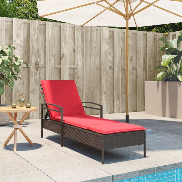 vidaXL Sun Lounger with Cushion Brown 63x200x81 cm Poly Rattan