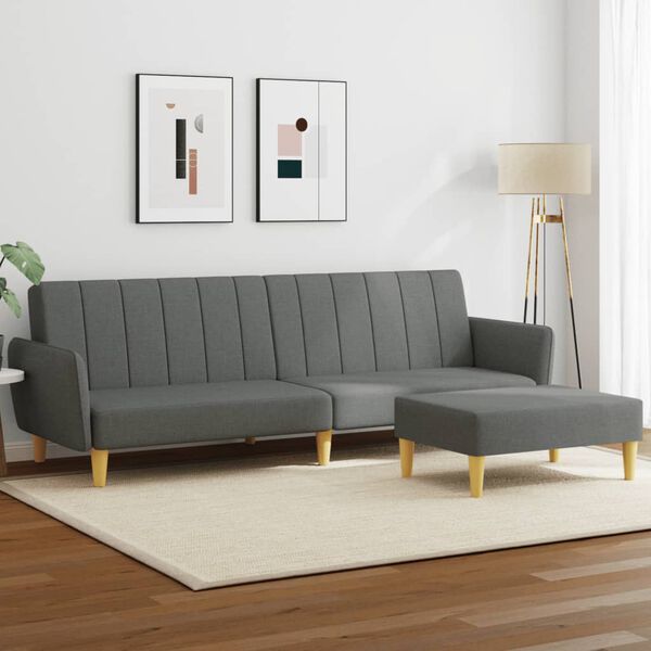 vidaXL 2-Seater Sofa Bed with Footstool Dark Grey Fabric