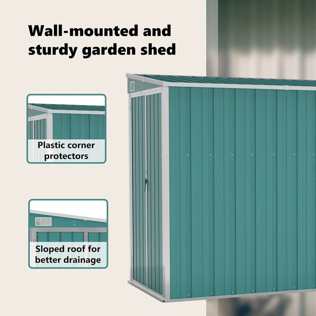 vidaXL Wall-mounted Garden Shed Green 118x288x178 cm Galvanised Steel