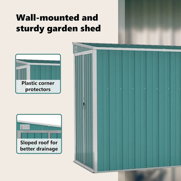 vidaXL Wall-mounted Garden Shed Green 118x288x178 cm Galvanised Steel