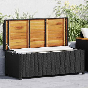 vidaXL Storage Bench Black 100x50x52 cm Poly Rattan and Acacia Wood