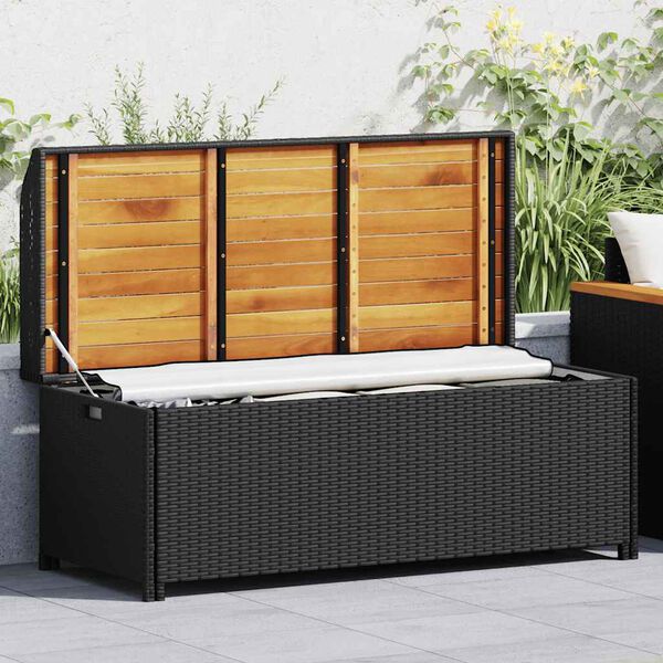 vidaXL Storage Bench Black 100x50x52 cm Poly Rattan and Acacia Wood