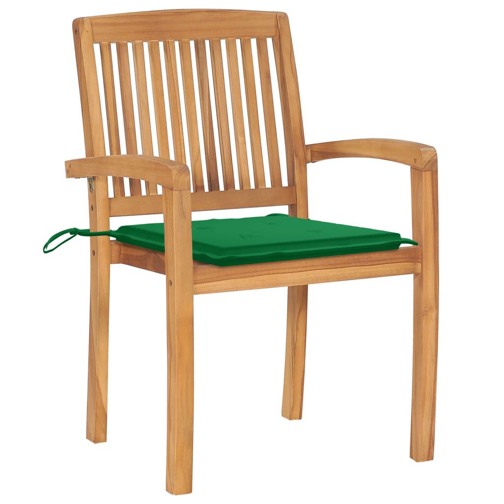 vidaXL Stacking Garden Chairs with Cushions 4 pcs Solid Teak Wood