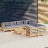 vidaXL 9 Piece Garden Lounge Set with Grey Cushions Pinewood