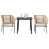 vidaXL 3 Piece Garden Dining Set with Cushions Brown Poly Rattan Glass