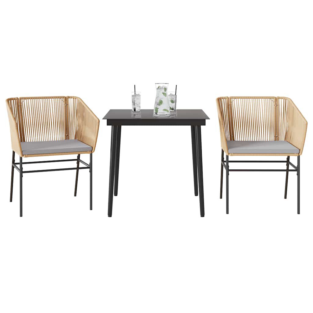 vidaXL 3 Piece Garden Dining Set with Cushions Brown Poly Rattan Glass