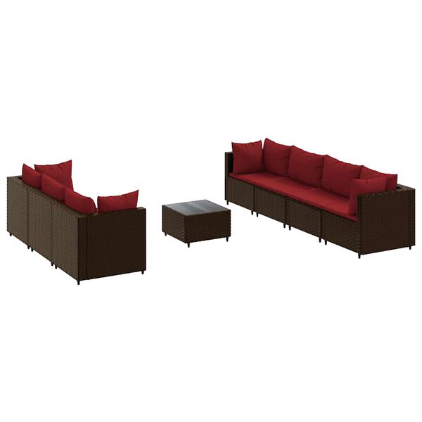 vidaXL 8 Piece Garden Lounge Set with Cushions Brown Poly Rattan