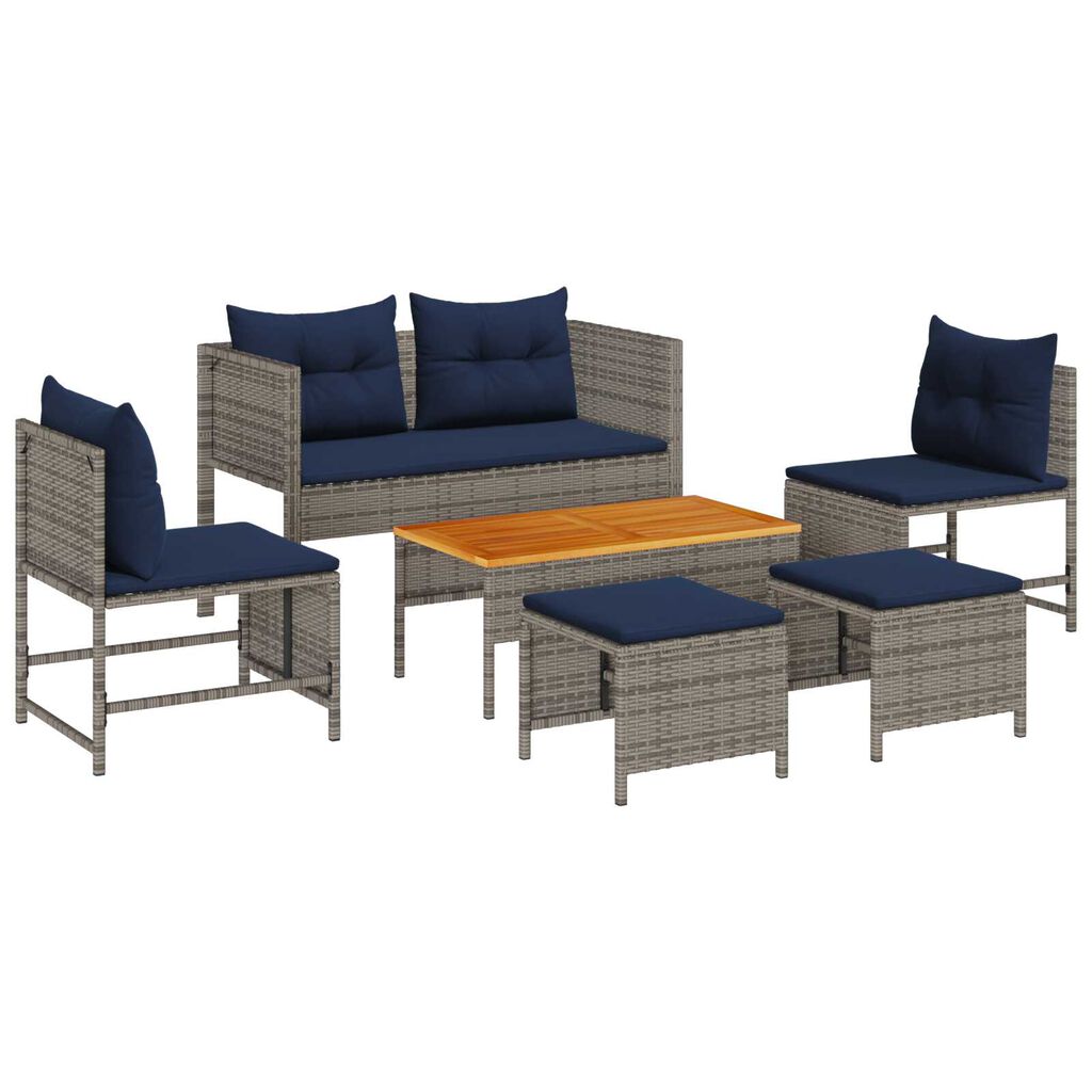 vidaXL Outdoor Sofa Set Grey and navy blue Rattan with metal frame