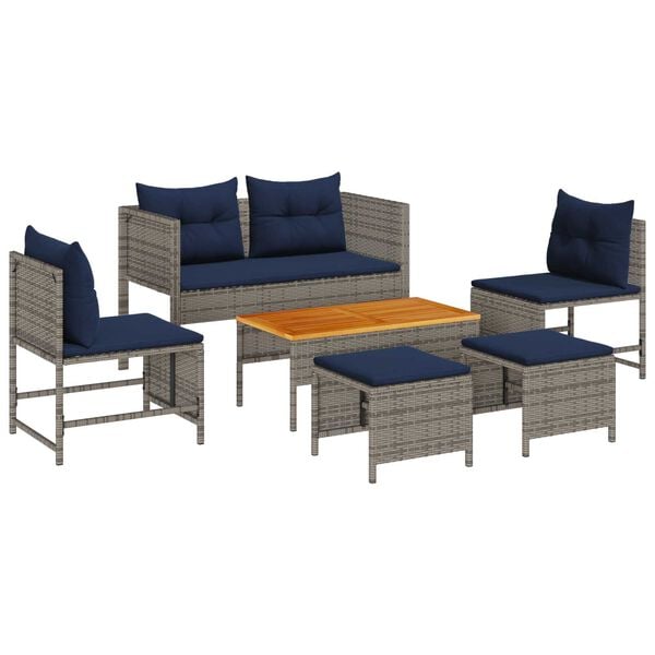 vidaXL Outdoor Sofa Set Grey and navy blue Rattan with metal frame