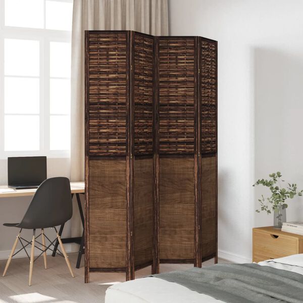 vidaXL Room Divider 4 Panels Dark Brown Solid Wood Paulownia