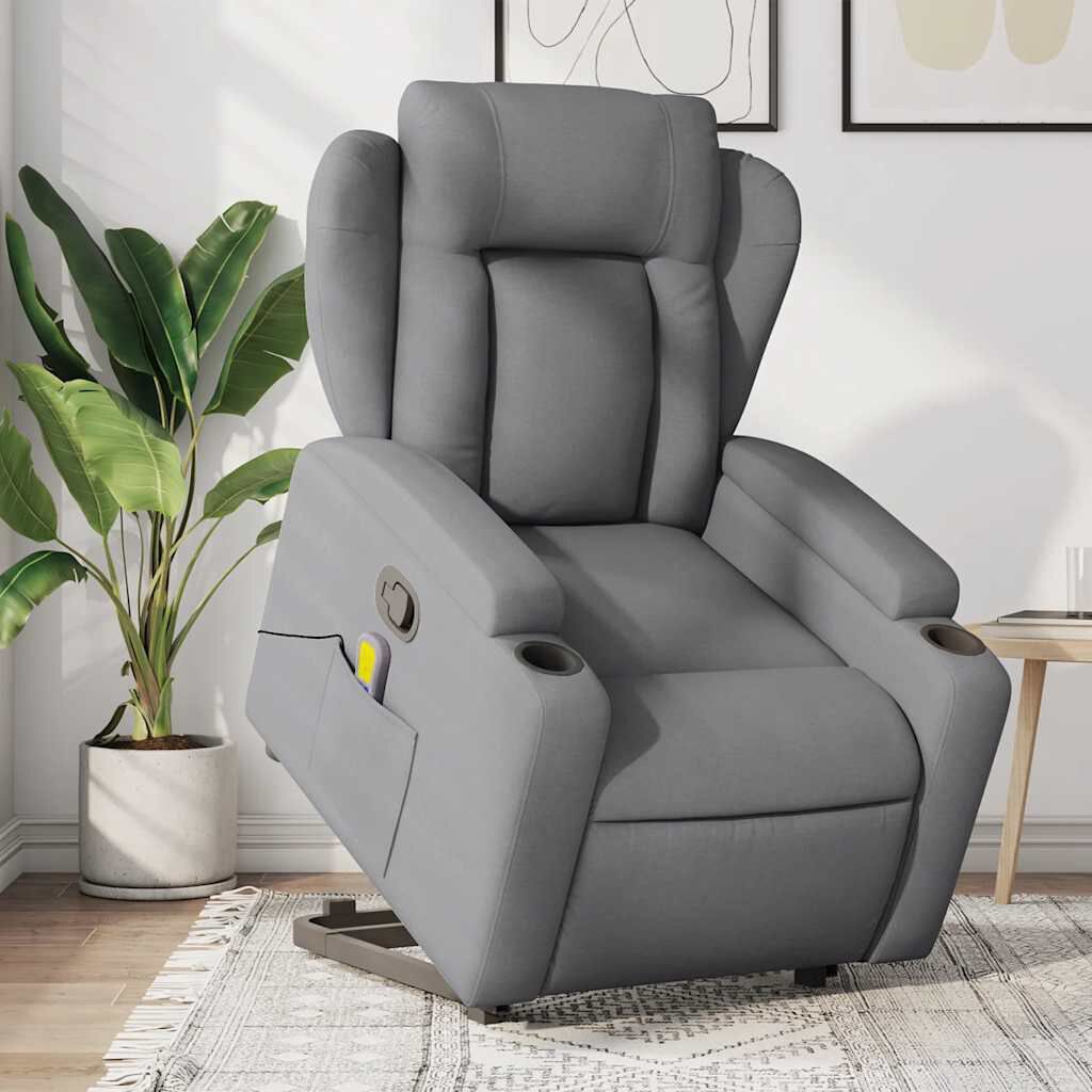 vidaXL Stand up Massage Recliner Chair Light Grey Fabric