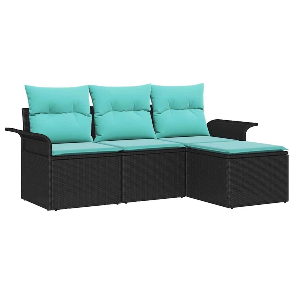 vidaXL Garden Sofa Set with Cushion 4 pcs Black Poly rattan