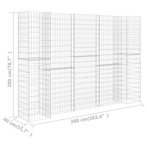 vidaXL H-Shaped Gabion Planter Steel Wire 260x40x200 cm