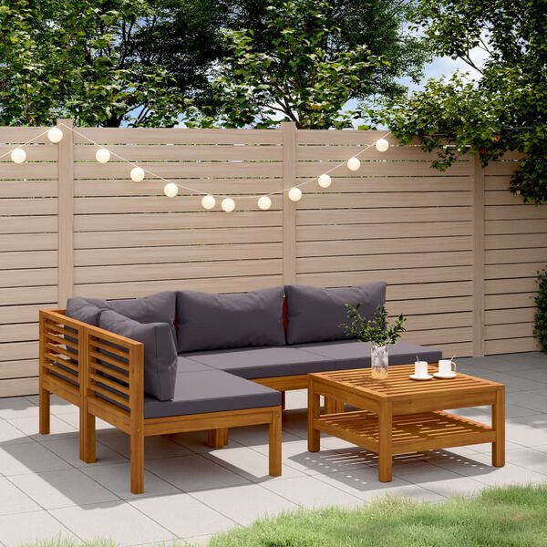 vidaXL 5 Piece Garden Lounge Set with Cushion Solid Acacia Wood