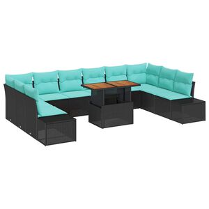 vidaXL Garden Dining Set with Cushion 11 pcs Black and Teal