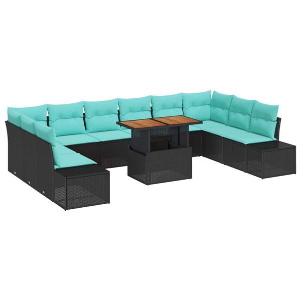 vidaXL Garden Dining Set with Cushion 11 pcs Black and Teal
