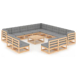 vidaXL 14 Piece Garden Lounge Set with Cushions Solid Pinewood