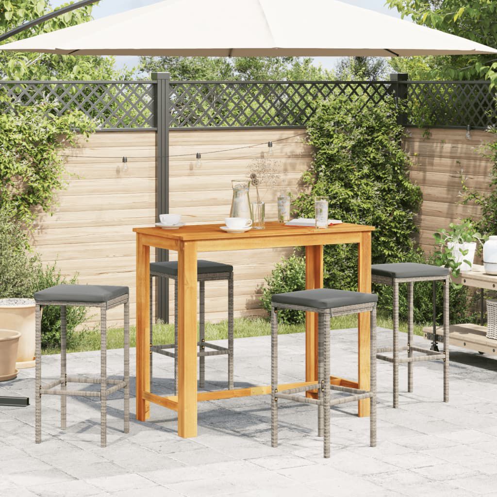 vidaXL 5 Piece Garden Bar Set Grey Solid Wood Acacia and Poly Rattan