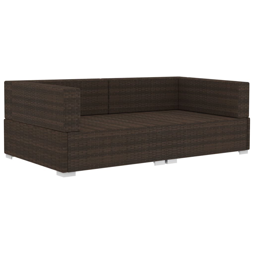 vidaXL Sectional Corner Chairs 2 pcs with Cushions Poly Rattan Brown