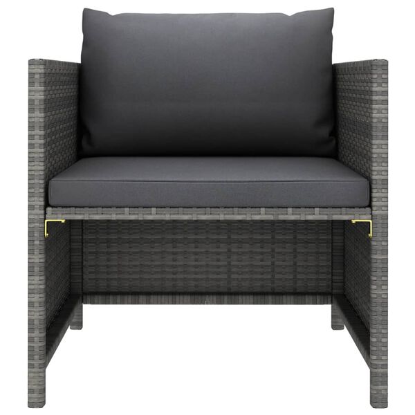 vidaXL Garden Sofa with Cushions Grey Poly Rattan