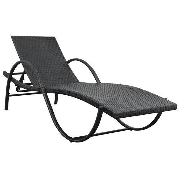 vidaXL Sun Lounger with Cushion & Table Poly Rattan Black