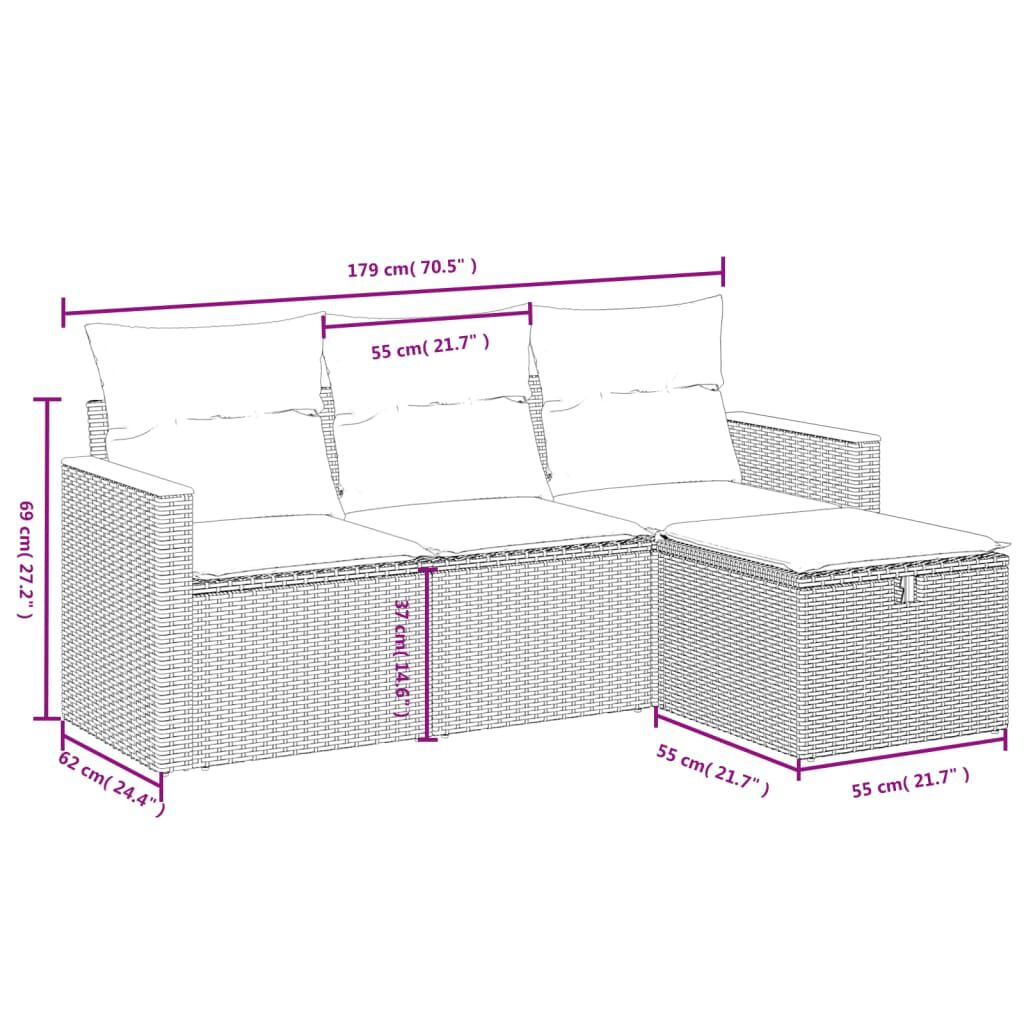 vidaXL 4 Piece Garden Sofa Set with Cushions Beige Poly Rattan