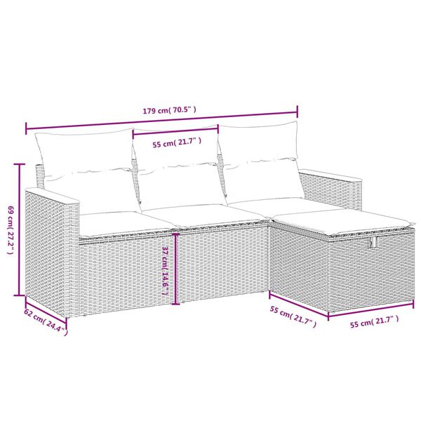 vidaXL 4 Piece Garden Sofa Set with Cushions Beige Poly Rattan