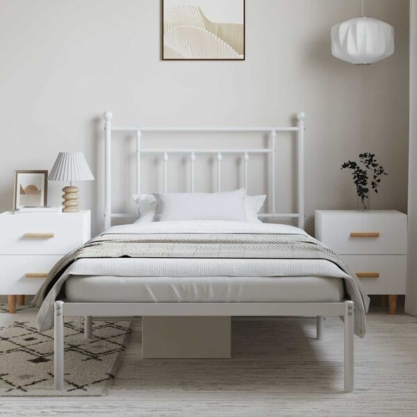 vidaXL Metal Bed Frame without Mattress with Headboard White 100x190cm