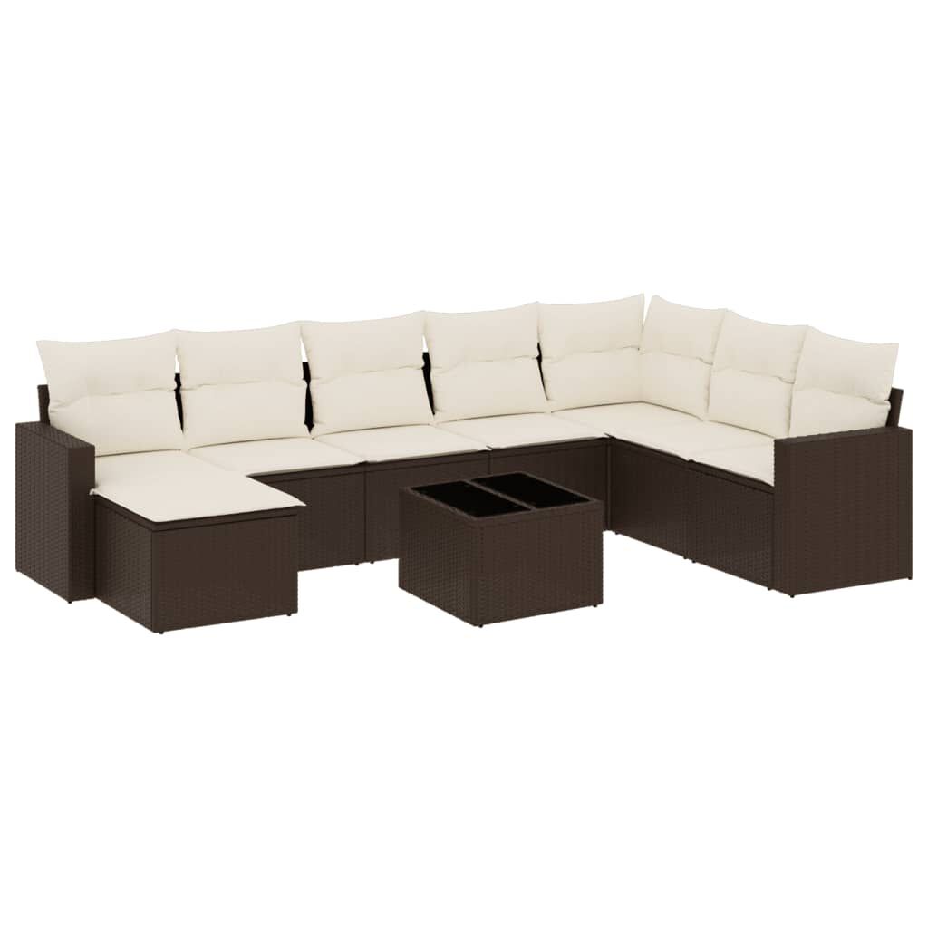 vidaXL 9 Piece Garden Sofa Set with Cushions Brown Poly Rattan