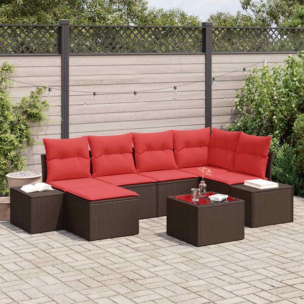 vidaXL Garden Sofa Set with Cushion 7 pcs Brown Poly Rattan