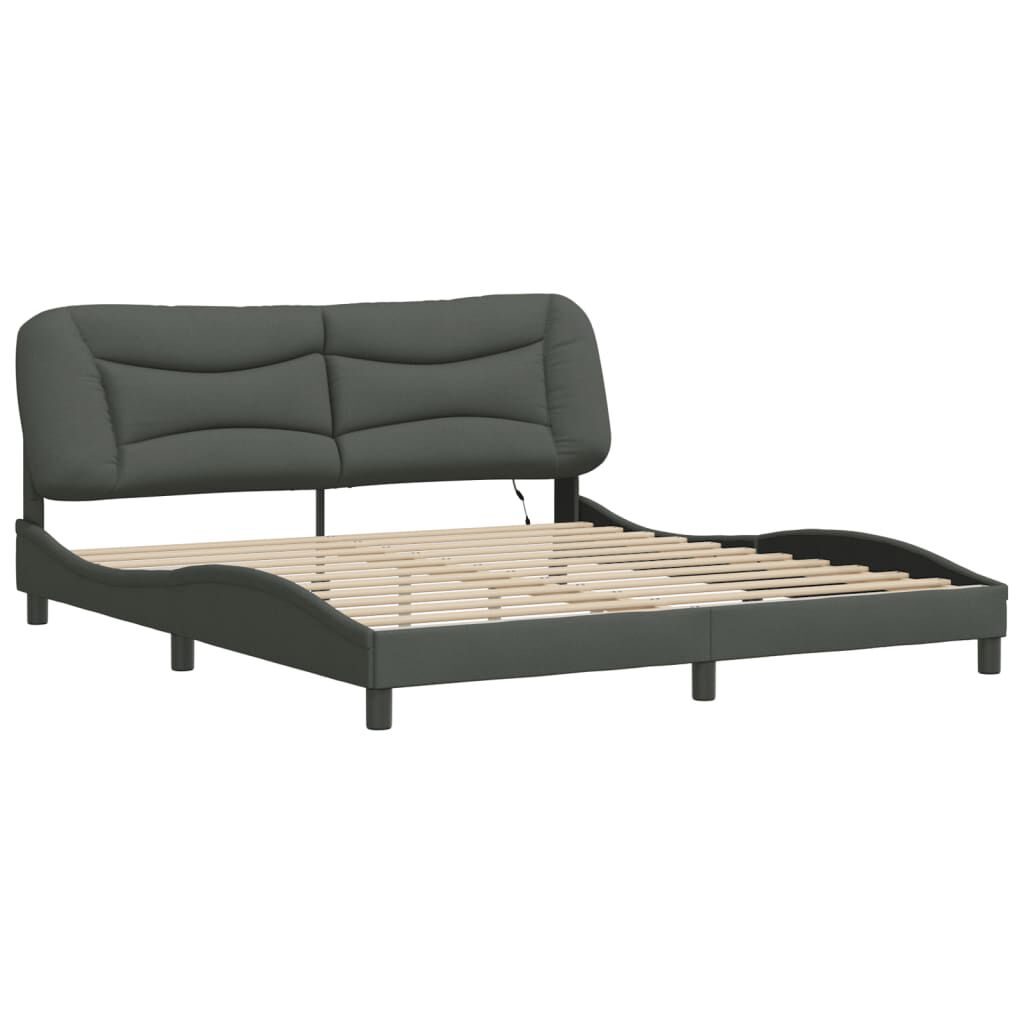 vidaXL Bed Frame with LED without Mattress Dark Grey 193x203 cm Fabric