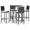 vidaXL 5 Piece Outdoor Bar Set with Cushions Black Poly Rattan