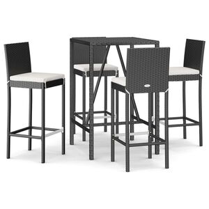 vidaXL 5 Piece Outdoor Bar Set with Cushions Black Poly Rattan